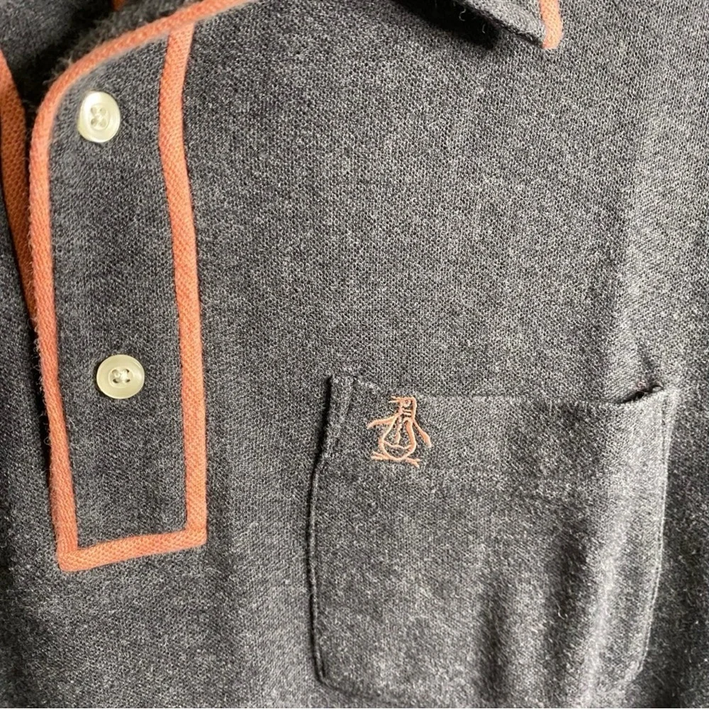 Original Penguin Polo Shirt in Dark Grey with Pink Trim - Picture 2 of 6